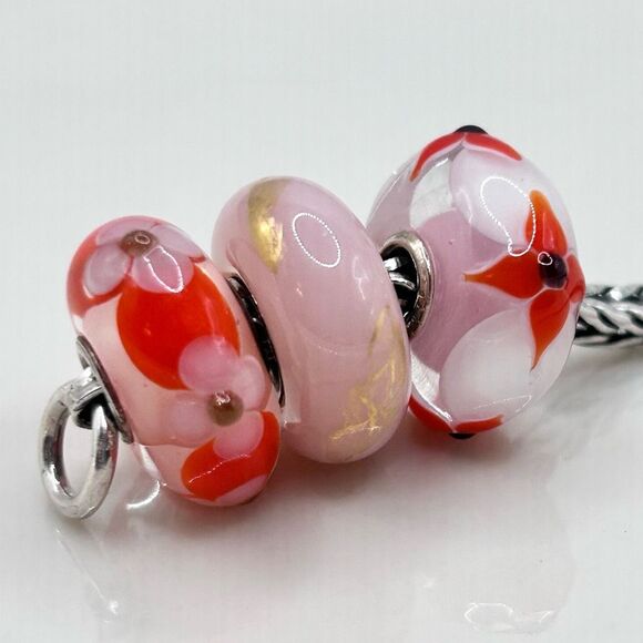 TROLLBEADS & ACA Lot Of 3 Uniques Pink, Coral Red, White & Gold LAA 925S NEW! - Picture 3 of 5